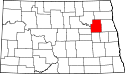 Mapa de Dakota del Norte con el Condado de Nelson resaltado