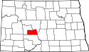 Mapa de Dakota del Norte con el Condado de Oliver resaltado