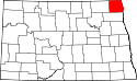 Mapa de Dakota del Norte con el Condado de Pembina resaltado