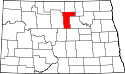 Mapa de Dakota del Norte con el Condado de Pierce resaltado