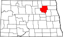 Mapa de Dakota del Norte con el Condado de Ramsey resaltado