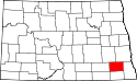 Mapa de Dakota del Norte con el Condado de Ransom resaltado