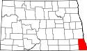 Mapa de Dakota del Norte con el Condado de Richland resaltado