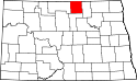 Mapa de Dakota del Norte con el Condado de Rolette resaltado