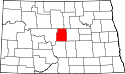 Mapa de Dakota del Norte con el Condado de Sheridan resaltado