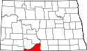 Mapa de Dakota del Norte con el Condado de Sioux resaltado