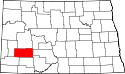 Mapa de Dakota del Norte con el Condado de Stark resaltado