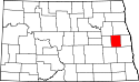 Mapa de Dakota del Norte con el Condado de Steele resaltado