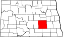 Mapa de Dakota del Norte con el Condado de Stutsman resaltado