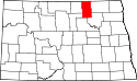 Mapa de Dakota del Norte con el Condado de Towner resaltado
