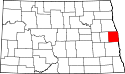 Mapa de Dakota del Norte con el Condado de Traill resaltado