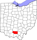 Mapa de Ohio con el Condado de Pike resaltado