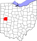 Mapa de Ohio con el Condado de Shelby resaltado