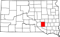 Mapa de Dakota del Sur con el Condado de Aurora resaltado