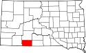Mapa de Dakota del Sur con el Condado de Bennett resaltado