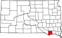 Mapa de Dakota del Sur con el Condado de Bon Homme resaltado