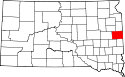 Mapa de Dakota del Sur con el Condado de Brookings resaltado