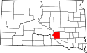 Mapa de Dakota del Sur con el Condado de Brule resaltado