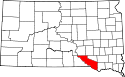 Mapa de Dakota del Sur con el Condado de Charles Mix resaltado