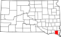 Mapa de Dakota del Sur con el Condado de Clay resaltado