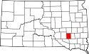 Mapa de Dakota del Sur con el Condado de Davison resaltado