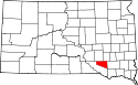 Mapa de Dakota del Sur con el Condado de Douglas resaltado