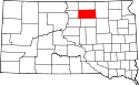 Mapa de Dakota del Sur con el Condado de Edmunds resaltado