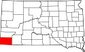 Mapa de Dakota del Sur con el Condado de Fall River resaltado