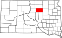 Mapa de Dakota del Sur con el Condado de Faulk resaltado