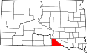 Mapa de Dakota del Sur con el Condado de Gregory resaltado
