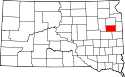 Mapa de Dakota del Sur con el Condado de Hamlin resaltado