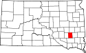 Mapa de Dakota del Sur con el Condado de Hanson resaltado