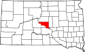 Mapa de Dakota del Sur con el Condado de Hughes resaltado