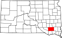 Mapa de Dakota del Sur con el Condado de Hutchinson resaltado