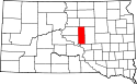 Mapa de Dakota del Sur con el Condado de Hyde resaltado