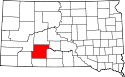 Mapa de Dakota del Sur con el Condado de Jackson resaltado