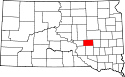 Mapa de Dakota del Sur con el Condado de Jerauld resaltado