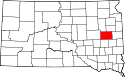Mapa de Dakota del Sur con el Condado de Kingsbury resaltado