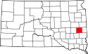 Mapa de Dakota del Sur con el Condado de Lake resaltado