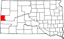Mapa de Dakota del Sur con el Condado de Lawrence resaltado