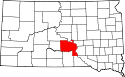 Mapa de Dakota del Sur con el Condado de Lyman resaltado