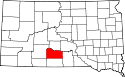 Mapa de Dakota del Sur con el Condado de Mellette resaltado