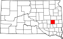 Mapa de Dakota del Sur con el Condado de Miner resaltado