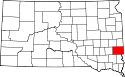 Mapa de Dakota del Sur con el Condado de Minnehaha resaltado