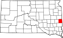 Mapa de Dakota del Sur con el Condado de Moody resaltado