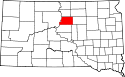 Mapa de Dakota del Sur con el Condado de Potter resaltado