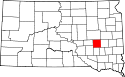 Mapa de Dakota del Sur con el Condado de Sanborn resaltado