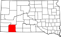 Mapa de Dakota del Sur con el Condado de Shannon resaltado