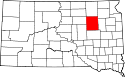 Mapa de Dakota del Sur con el Condado de Spink resaltado
