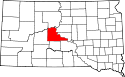 Mapa de Dakota del Sur con el Condado de Stanley resaltado